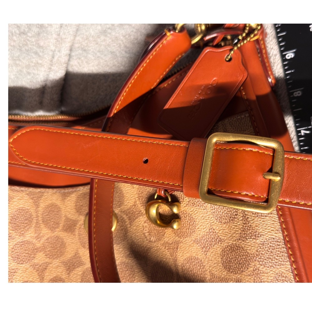 Coach Chaise Crossbody Bag Signature Coated Canvas Leather Tan Brown C8487 - Picture 12 of 15